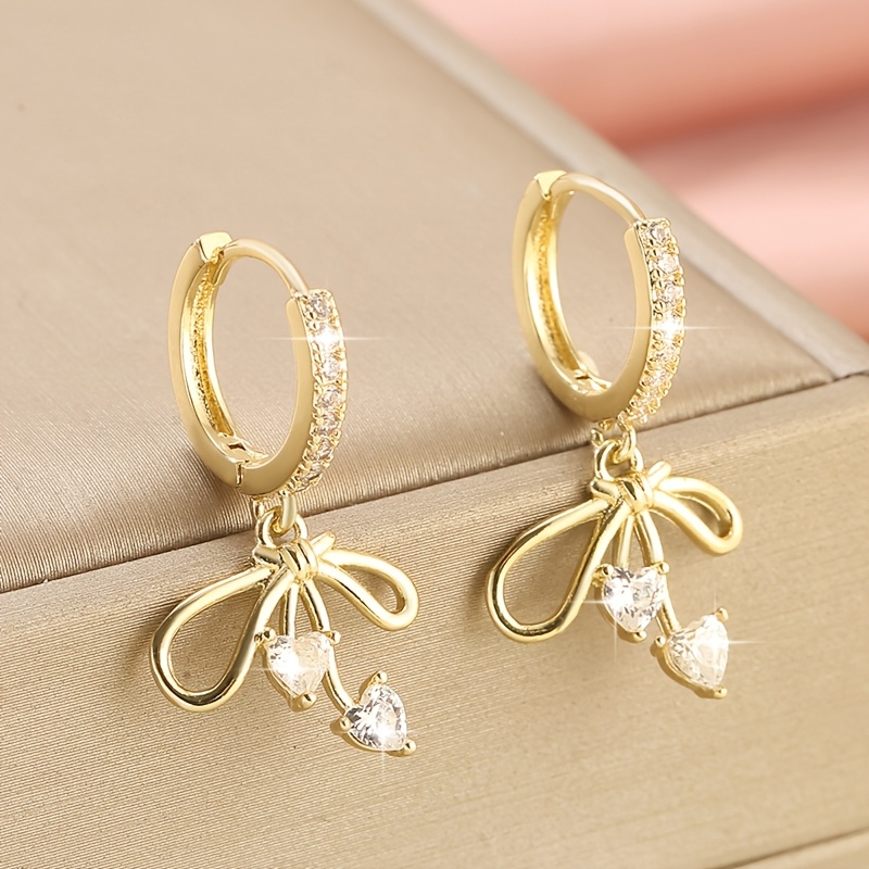 Women's Exquisite Copper-set Synthetic Zirconia Bow Pendant Earrings